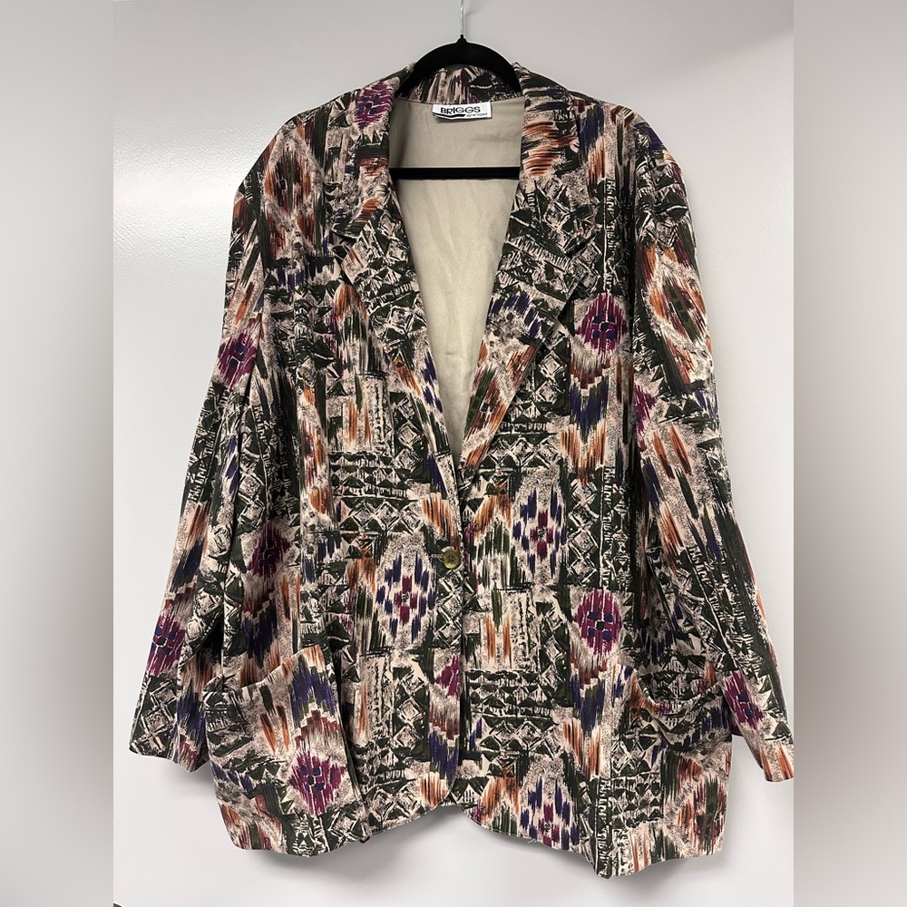 Vintage Briggs New York Multicolor Patterned Light-Weight Blazer Size 24W